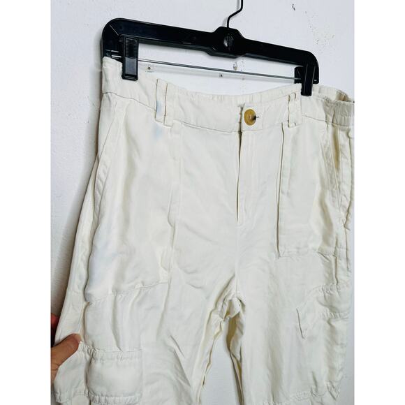 VINCE Women's White Linen Blend Wide Leg Loose Fit Cargo Pants Size 10 - Picture 5 of 16